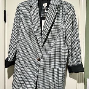 Black Blue and White Checkered Blazer